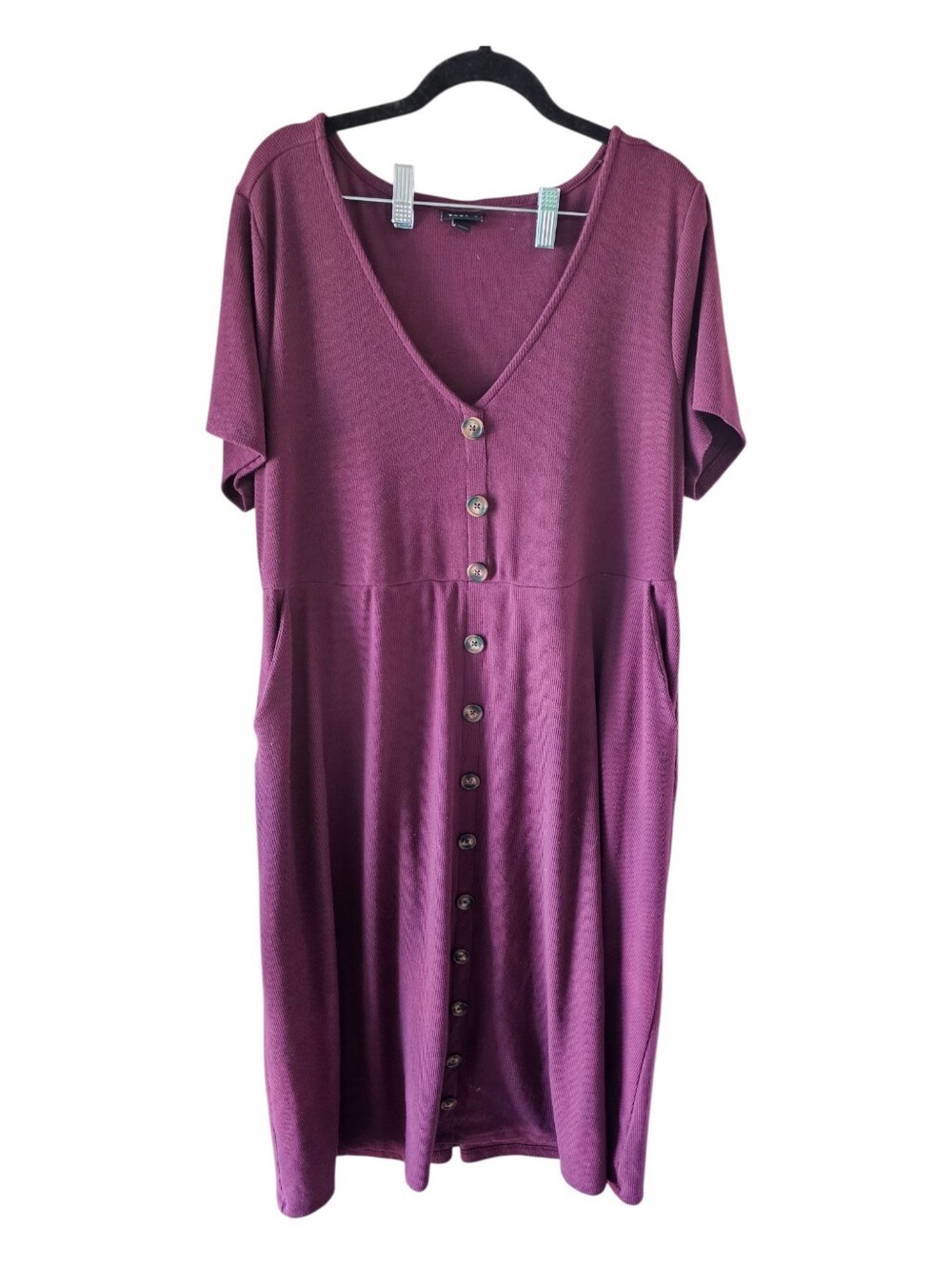 Torrid Burgundy Ribbed Knit Button Front Midi Dress Sz 2